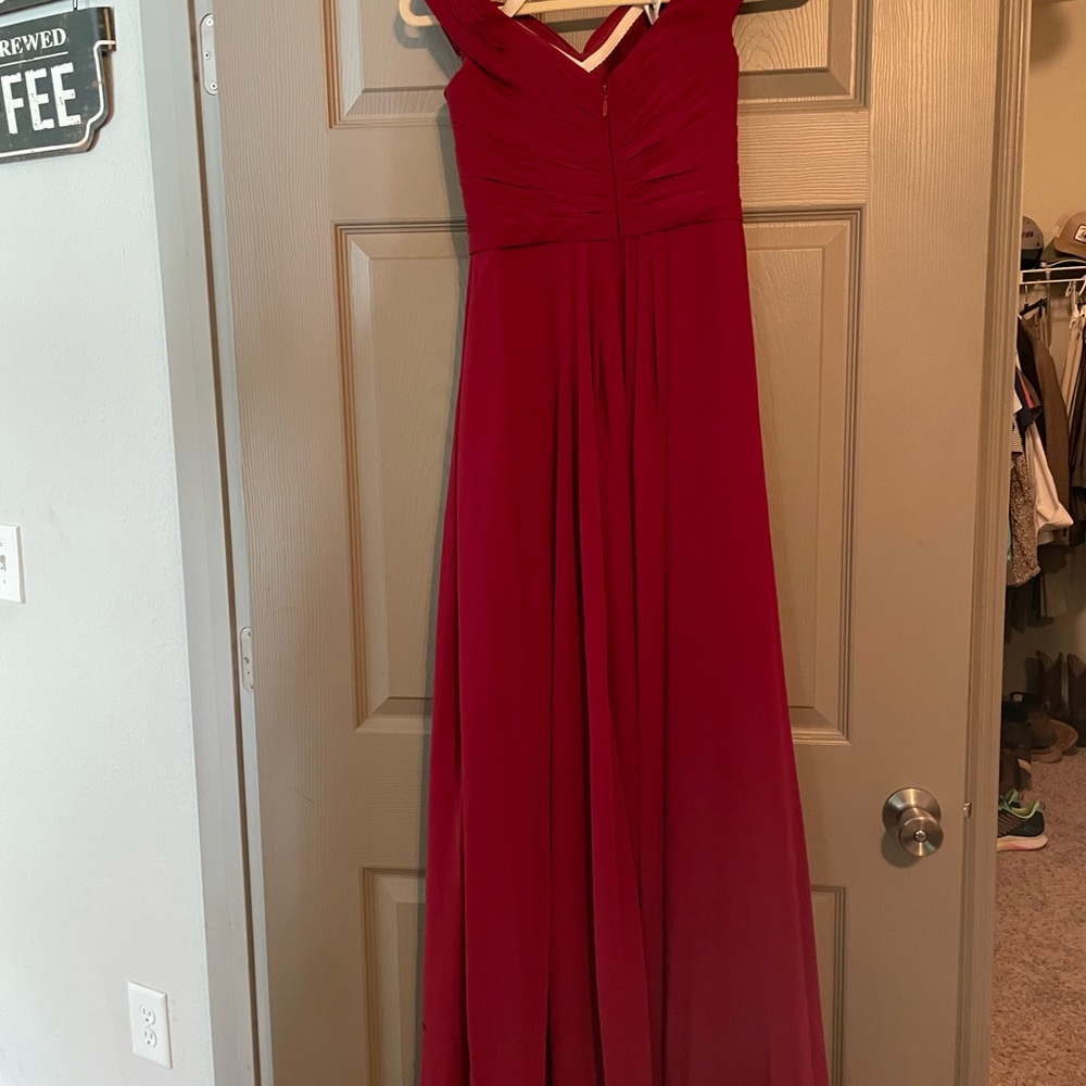 A0 Burgundy Audrianna Azazie Bridesmaid’s dress.